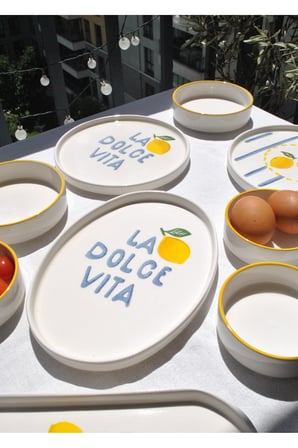 15 Parça Seramik Kahvaltı Takımı 6 Kişilik Limon Desenli Kahvaltı Seti -Lime