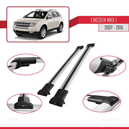 Lincoln MKX (U388) 2007-2015 Arası ile Uyumlu FLY Model Ara Atkı Tavan Barı Gri 2 Adet