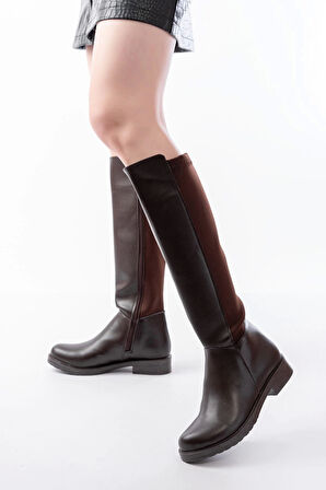 165-305 Kahve Arka Streç Fermuarlı Günlük Kadın Çizme