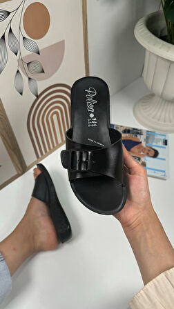 Günlük Kadın Terlik Tokalı Topuklu Rahat Yumuşak Taban Oval Burunlu Ayakkabı 323