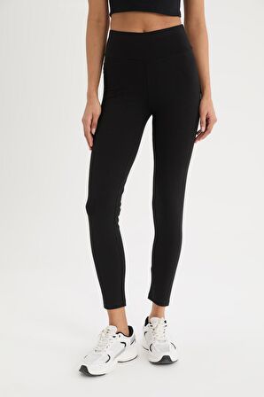 DeFactoFit Siyah Yüksek Bel Beli Saran Pamuklu Basic Düz Sporcu Tayt Z6327AZ25SPBK81