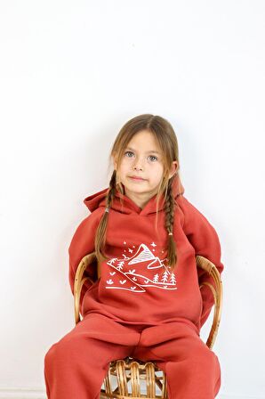 3 İp Baskılı Kapüşonlu Şardonlu İkili Takım