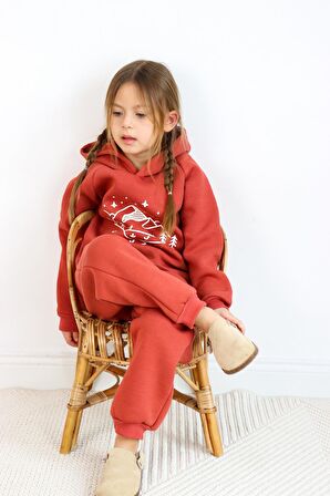 3 İp Baskılı Kapüşonlu Şardonlu İkili Takım