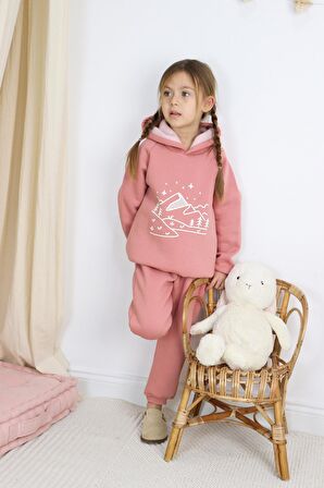 3 İp Baskılı Kapüşonlu Şardonlu İkili Takım