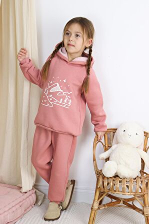 3 İp Baskılı Kapüşonlu Şardonlu İkili Takım