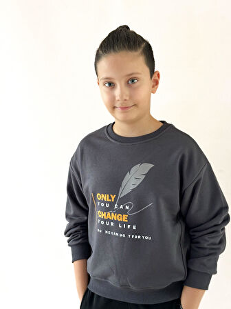Sıfır Yaka Baskılı Sweat