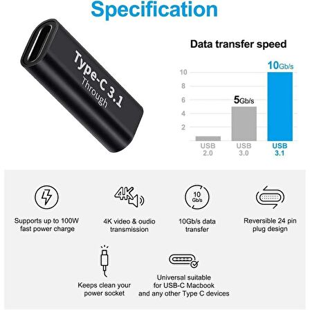 Type C Usb 3.1 Dişi Dişi Çevirici Dönüştürücü Adaptör