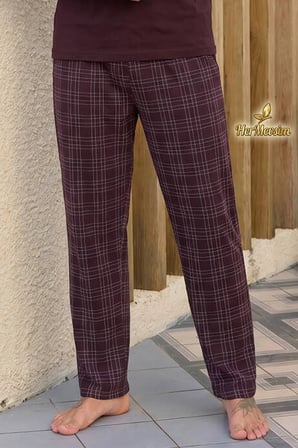 Aydoğan Erkek Pijama Takımı %100 Pamuk Süprem Patlı Yaka Uzun Kol Mürdüm Tuna 260539
