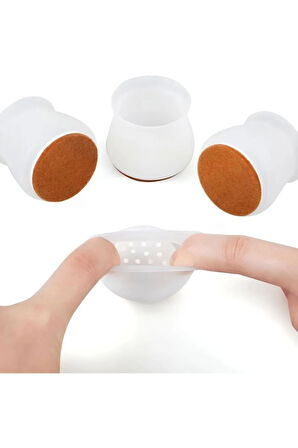 4 Adet ( 3cm-3,5cm ) Yarı Saydam Silikon Keçeli Sandalye Susturucu Sandalye Pabucu
