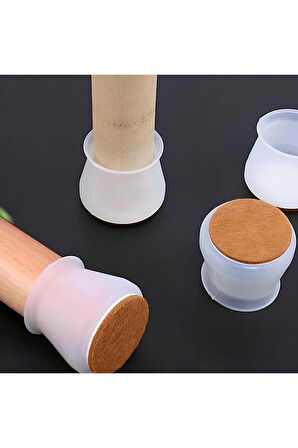 4 Adet ( 3cm-3,5cm ) Yarı Saydam Silikon Keçeli Sandalye Susturucu Sandalye Pabucu