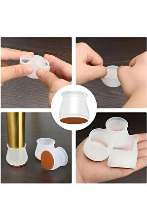 4 Adet ( 3cm-3,5cm ) Yarı Saydam Silikon Keçeli Sandalye Susturucu Sandalye Pabucu