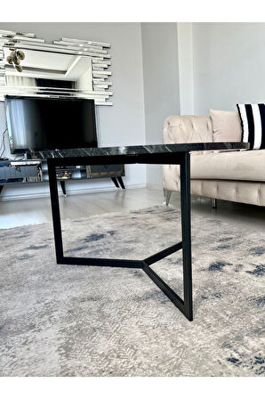 Metal Orta Sehpa Siyah Mermer Desen