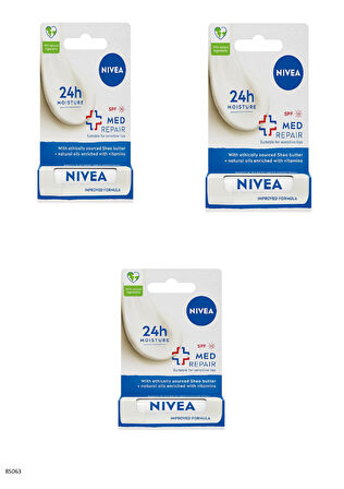 85063 NIVEA Med Repair SPF 15 Dudak Bakım Kremi  3 ADET
