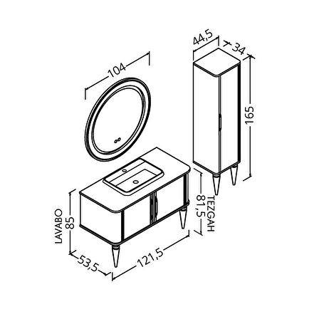 LAURA 120 CM BEYAZ LAVABOLU BANYO DOLABI  BEYAZ - BOY DOLAP DAHİL