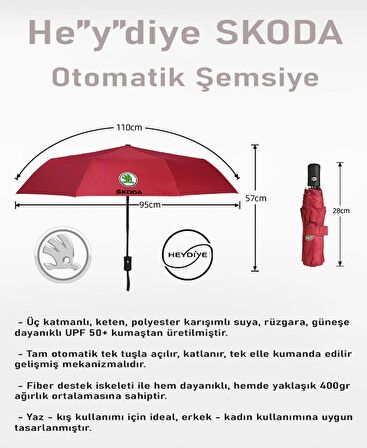 He”y”diye SKODA (UDF50+ Güneş / Yağmur)  Otomatik Açılır Şemsiye