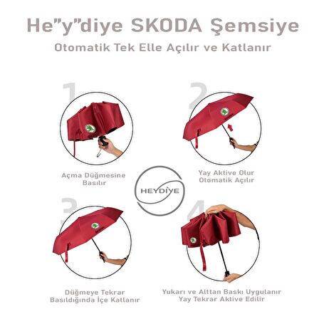 He”y”diye SKODA (UDF50+ Güneş / Yağmur)  Otomatik Açılır Şemsiye