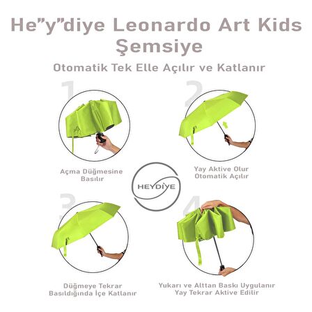 He”y”diye Leonardo Art Kids (UDF50+ Güneş / Yağmur)  Otomatik Açılır Şemsiye