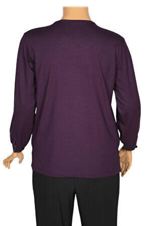 Cimariva Kadın Nüket Büyük Beden O Yaka Beş Süs Düğmeli Mürdüm Bluz