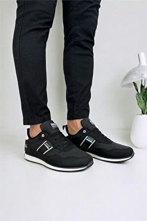 Erkek Cilt Bağcıklı Günlük Spor Ayakkabı  SİYAH BEYAZ