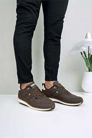 Erkek Cilt Bağcıklı Günlük Spor Ayakkabı  KAHVERENGİ-BEJ