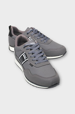 Erkek Cilt Bağcıklı Günlük Spor Ayakkabı  FÜME - SİYAH