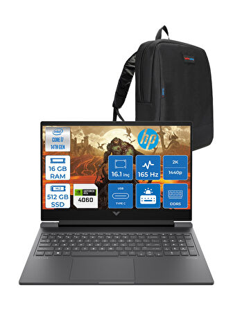 Hp Victus 16-R1088NT Intel Core I7-14700HX 16GB Ddr5 512GB SSD RTX4060 8gb Freedos 16.1 Inç 2k Qhd 165Hz 3ms IPS Gaming Laptop B8SG7EAF01 + Zetta Çanta