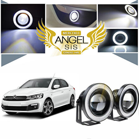 Citroen C Elysee Uyumlu, Universal Mercekli Led Angel Sis Farı, 76mm Beyaz Renk