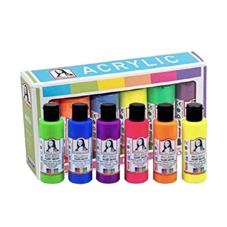 Monalisa Akrilik Boya 6 Renk x 70 ml Neon Fosforlu Renkler 1 Paket Multi Acrylic