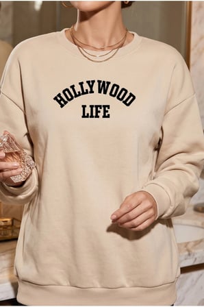 Unisex Hollywood Life Baskılı Bisiklet Yaka Sweatshirt