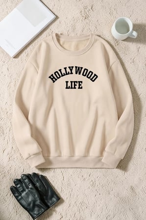 Unisex Hollywood Life Baskılı Bisiklet Yaka Sweatshirt