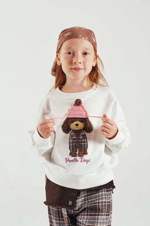 Loco Loco Ekru Bereli Köpek Baskılı Çocuk Sweatshirt