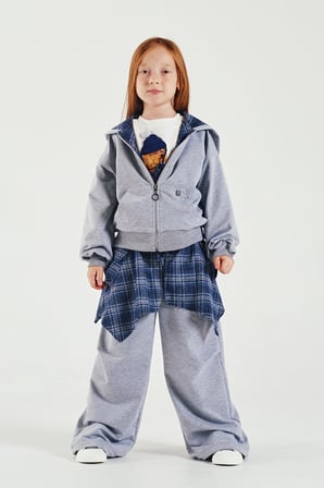 Loco Loco Gri Fermuarlı Kapişonlu Çocuk Sweatshirt