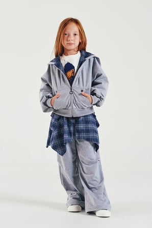 Loco Loco Gri Fermuarlı Kapişonlu Çocuk Sweatshirt