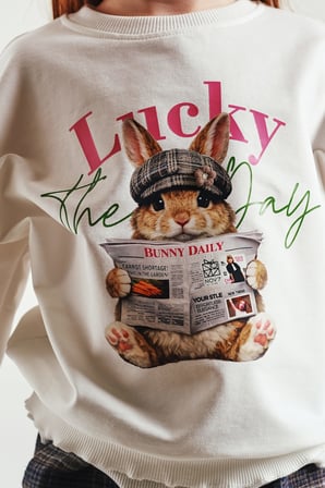 Loco Loco Ekru Tavşan Baskılı Ekose Çocuk Sweatshirt