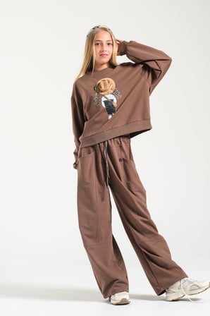 Loco Loco Kahverengi Baskılı Şapka Aksesuarlı Çocuk Sweatshirt