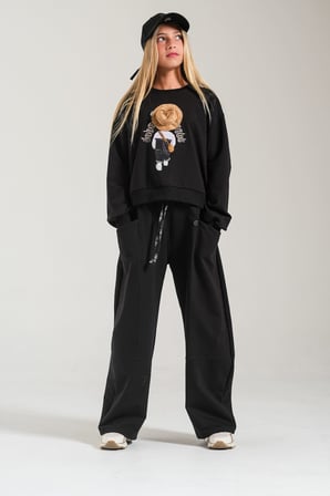 Loco Loco Siyah Baskılı Şapka Aksesuarlı Çocuk Sweatshirt