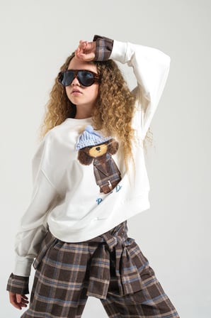Loco Loco Ekru Şapkalı Köpek Baskılı Çocuk Sweatshirt