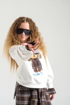 Loco Loco Ekru Şapkalı Köpek Baskılı Çocuk Sweatshirt