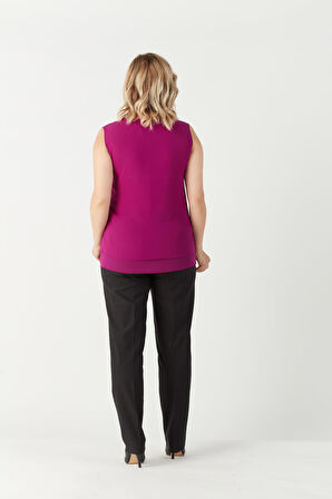 3241 Yaka Fırfırlı Kolsuz Büyük Beden Şık Bluz Violet