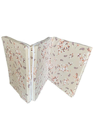 Tek Kişilik Katlanır Yer Yatağı Sünger Yatak Krem Çiçek 80x180 Cm-6 Cm