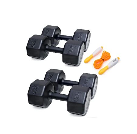 PS SPOR  2 Lİ DAMBIL SET = 8 KG X 2 ADET 10 KG X 2 ADET + SAYAÇLI ATLAMA İPİ