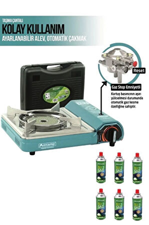 Pro Portatif Seramik Kamp Ocak Ck-508 Gaz Stop Emniyetli 6 Adet 227 Kartuş