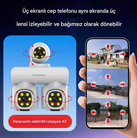 12MP 10X ZOOM Üç Lensli WIFI Güvenlik  Kamerası PTZ Su Geçirmez İki Yönlü İnterkom Hareket Sensörlü 