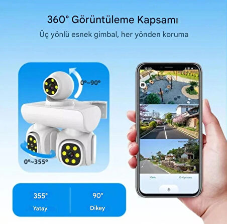 12MP 10X ZOOM Üç Lensli WIFI Güvenlik  Kamerası PTZ Su Geçirmez İki Yönlü İnterkom Hareket Sensörlü 