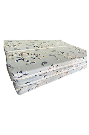 Katlanır Yer Yatağı Sünger Yatak Mavi Çiçek 80x180 Cm-6 Cm Tek Kişilik