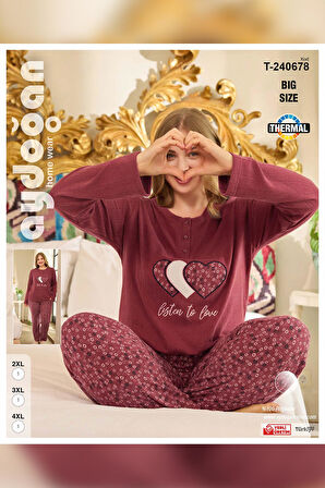 Aydoğan Kadın Suzi Büyük Beden Thermal Bordo Pijama Takım 0678