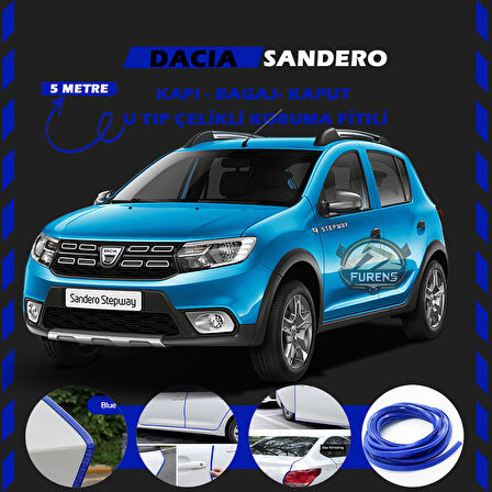 Dacia Sandero Oto Araç Kapı Koruma Fitili 5metre Parlak Mavi Renk