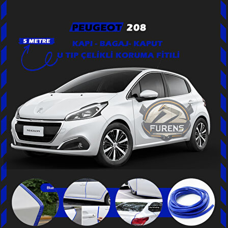 Peugeot 208 Oto Araç Kapı Koruma Fitili 5metre Parlak Mavi Renk