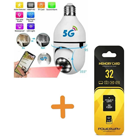 Hafıza Kartı Hediyeli Wifi 360 Panoramik Ampul Kamera Güvenlik Kamerası Çift Wifi 360 Derece Gece Görüşlü
