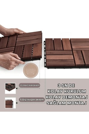 1 Adet Akasya 30X30 Ahşap Geçmeli Karo Deck Runnen